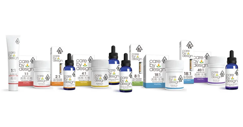 Assorted skincare products in white, purple, and blue packaging lined up on a white background